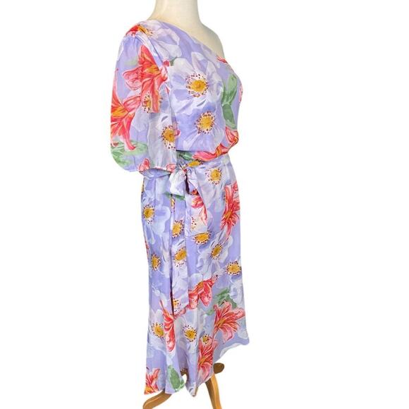 NWT Julia Jordan Floral Print One Shoulder Short Sleeve Asymmetrical Midi SZ 14 - Picture 5 of 11
